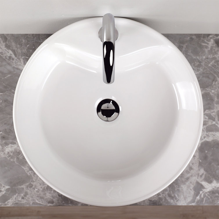LACAVA 18.25'' White Porcelain Circular Vessel Bathroom Sink with Overflow Wayfair